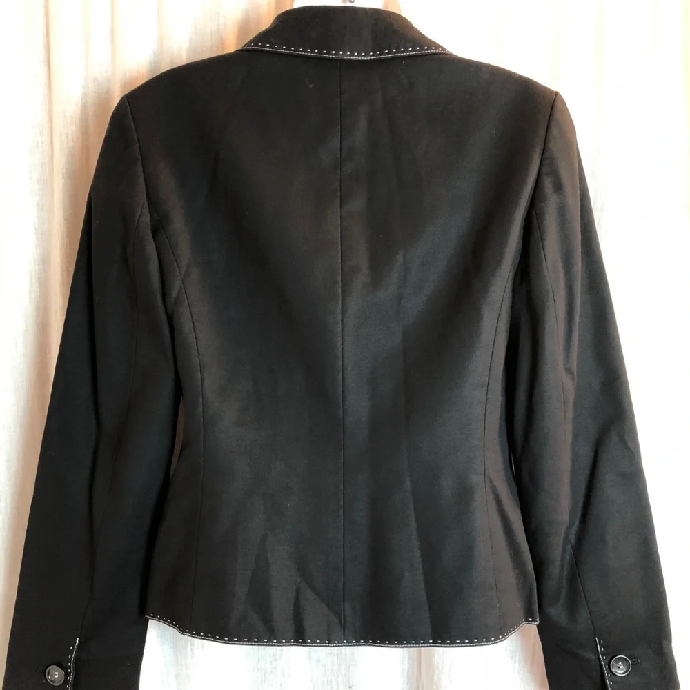 Ann Taylor Linen Black with White Stitching Classic Elegant Blazer/Skirt Career